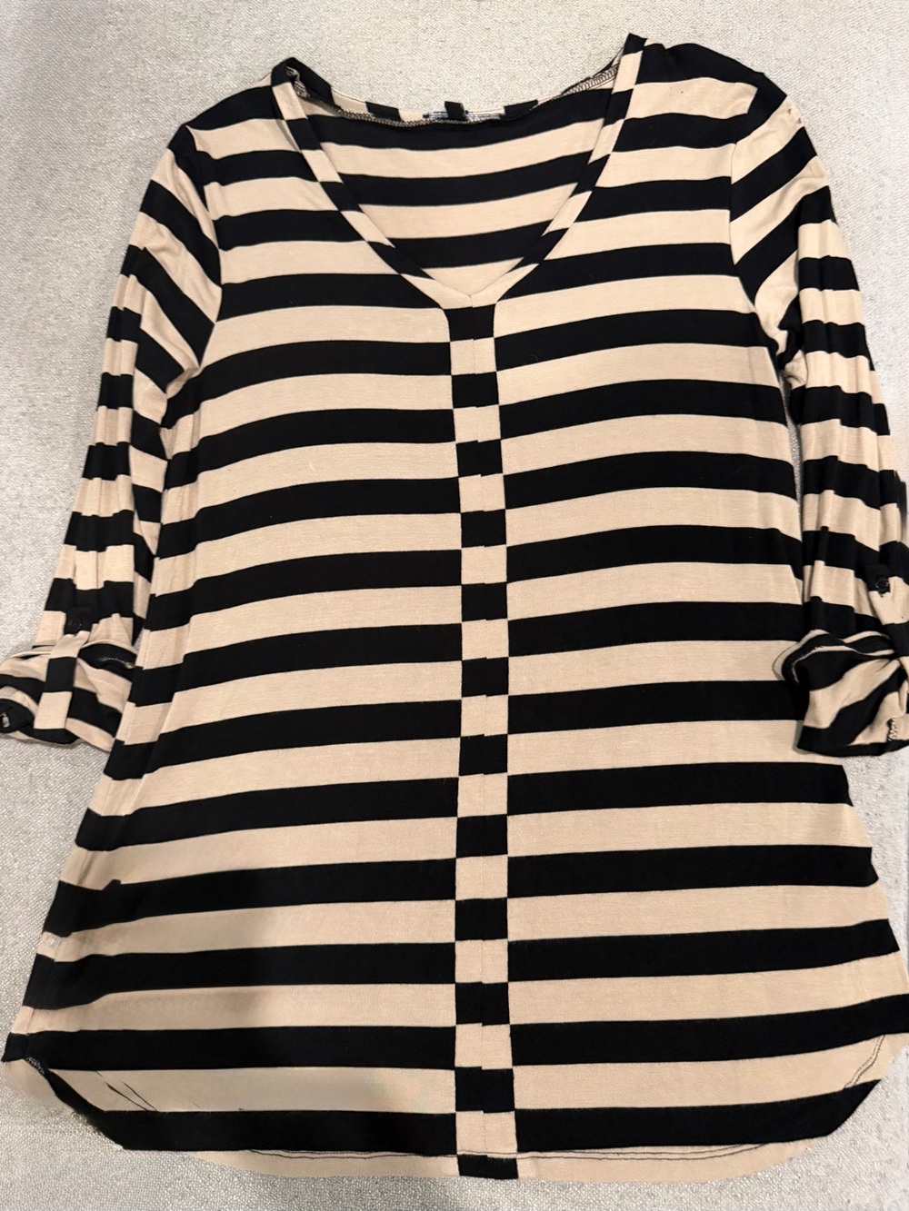 Cable & Gauge Black and Beige Striped V-Neck Tunic
